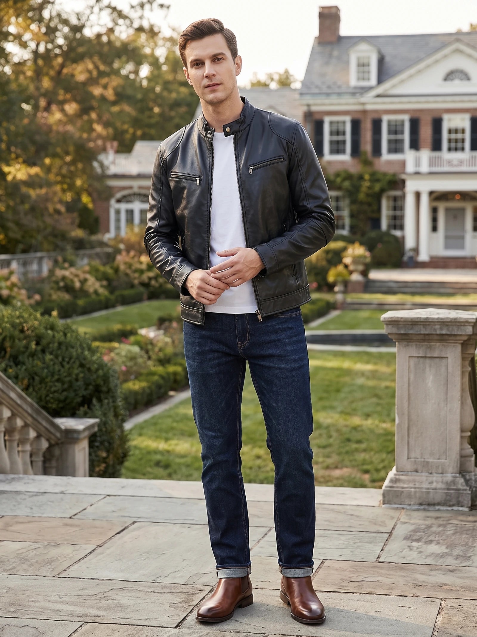 Men's Leather Jacket Bomber Biker Casual Loose Fit