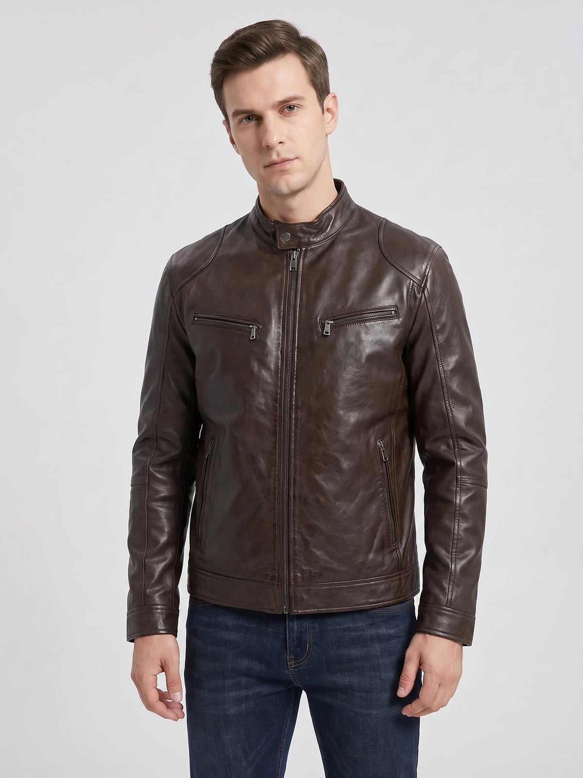 Men's Leather Jacket Bomber Biker Casual Loose Fit