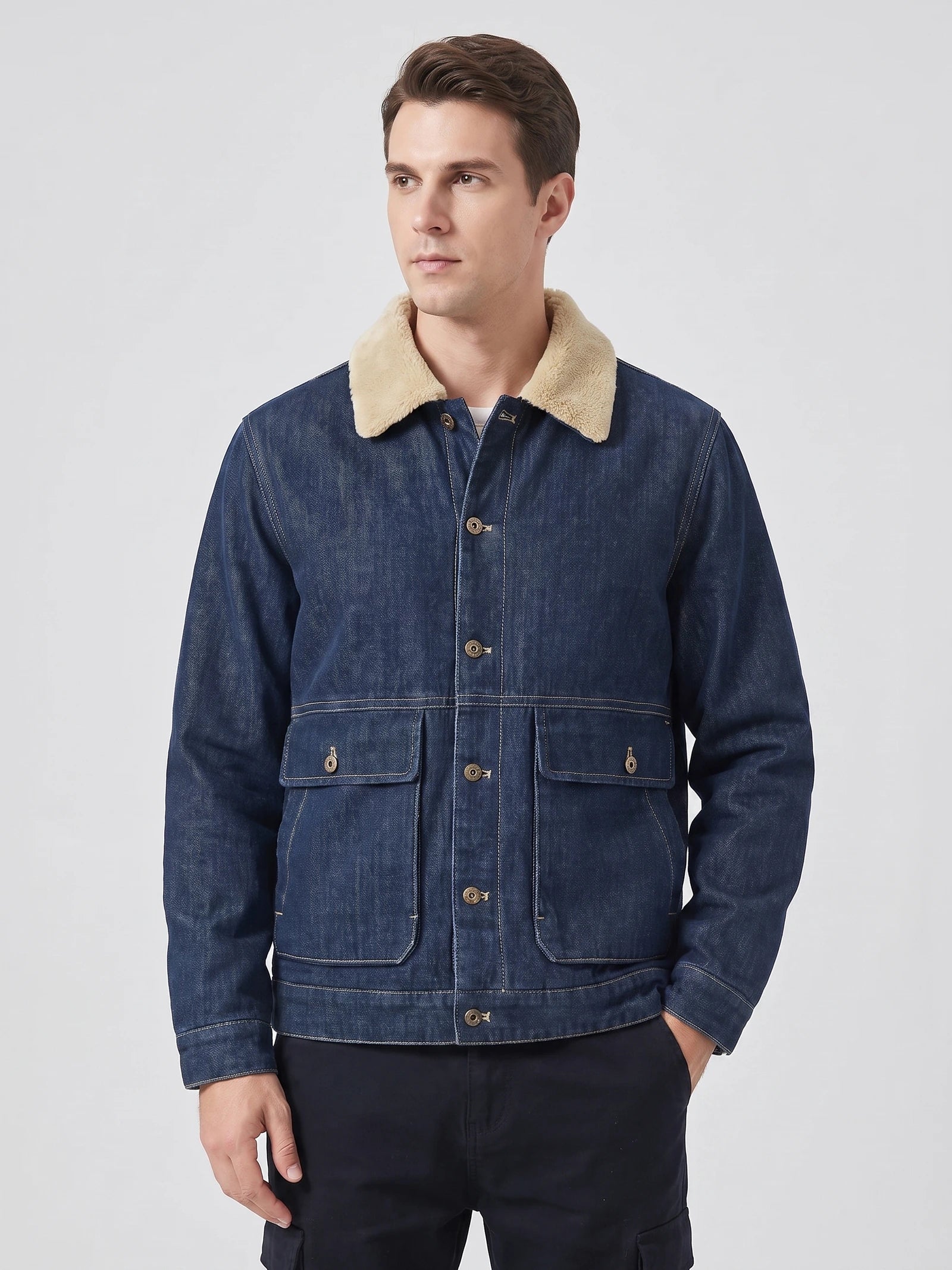 Men's Fleece Cargo Jacket with Multiple Pockets for Winter