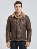 Men's Leather Jacket, Warm Fleece Bomber, Slim Fit