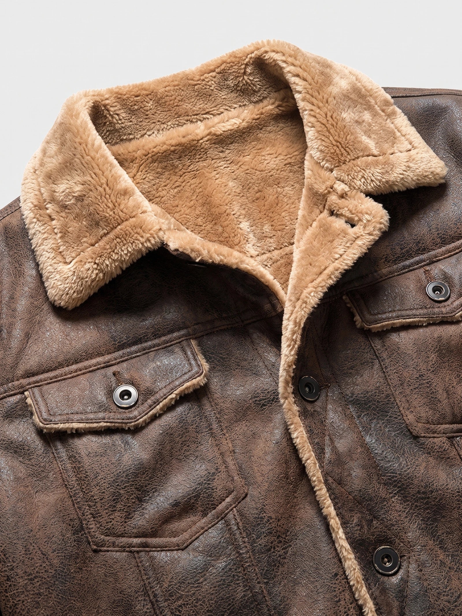Men's Leather Jacket, Warm Fleece Bomber, Slim Fit