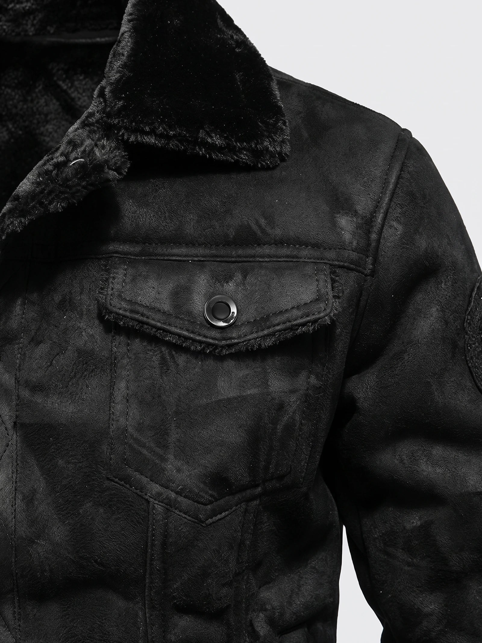 Men's Leather Jacket, Warm Fleece Bomber, Slim Fit