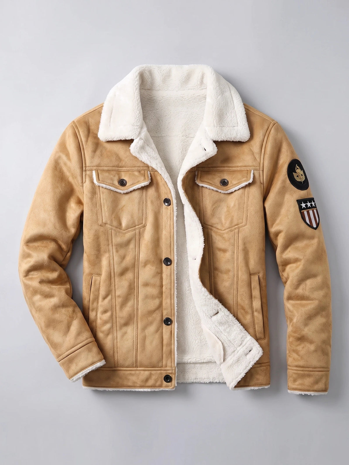 Men's Leather Jacket, Warm Fleece Bomber, Slim Fit