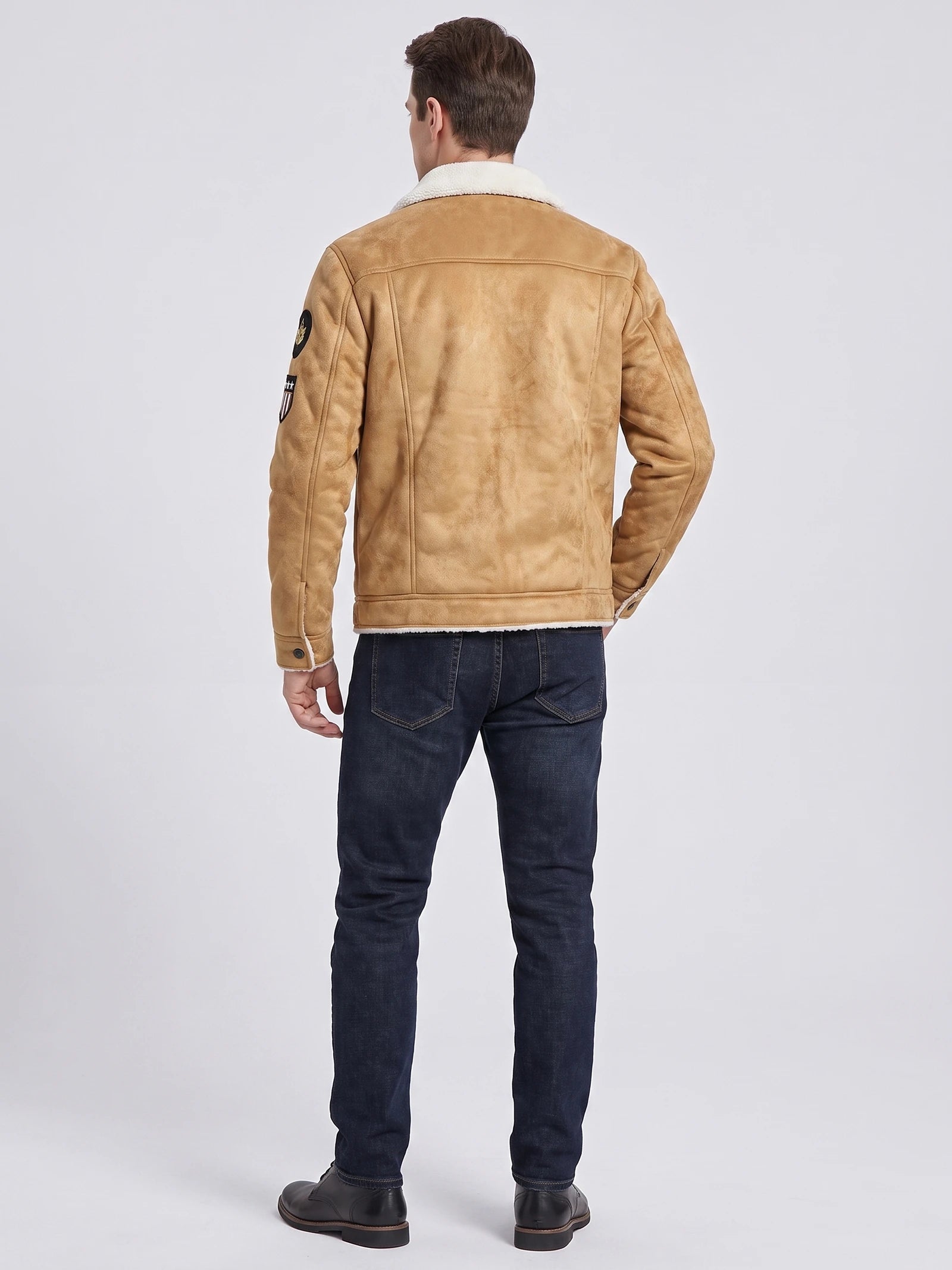 Men's Leather Jacket, Warm Fleece Bomber, Slim Fit