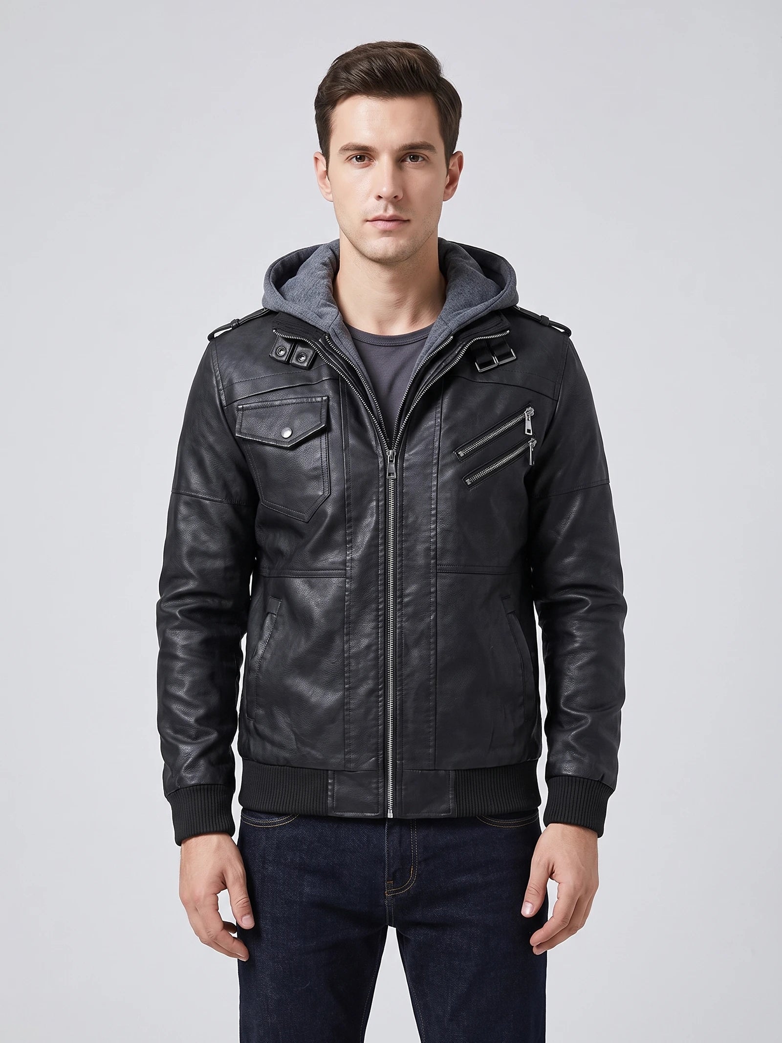 Men's Leather Jacket, Motorcycle Biker Style, Autumn Winter Casual Wear