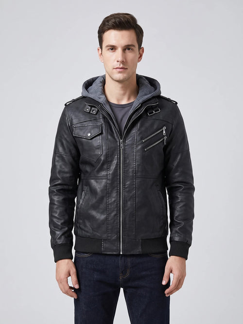 Men's Leather Jacket, Motorcycle Biker Style, Autumn Winter Casual Wear