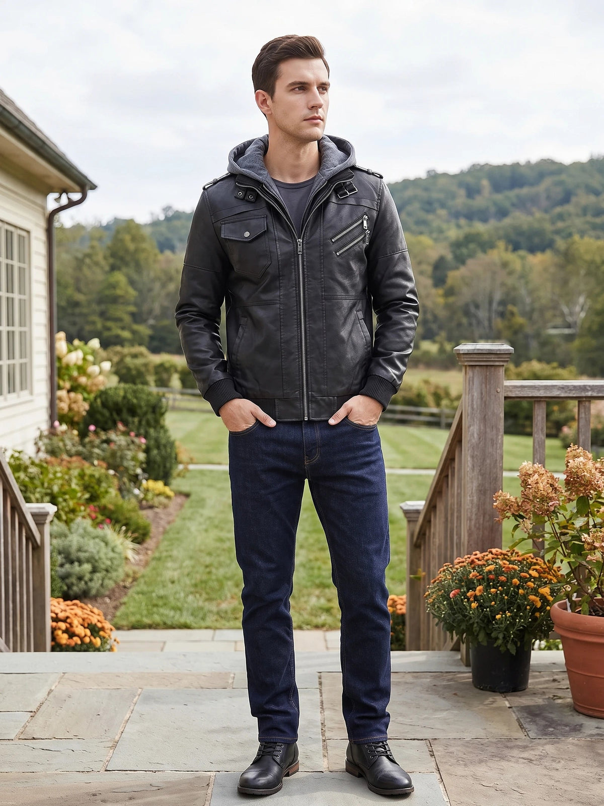 Men's Leather Jacket, Motorcycle Biker Style, Autumn Winter Casual Wear