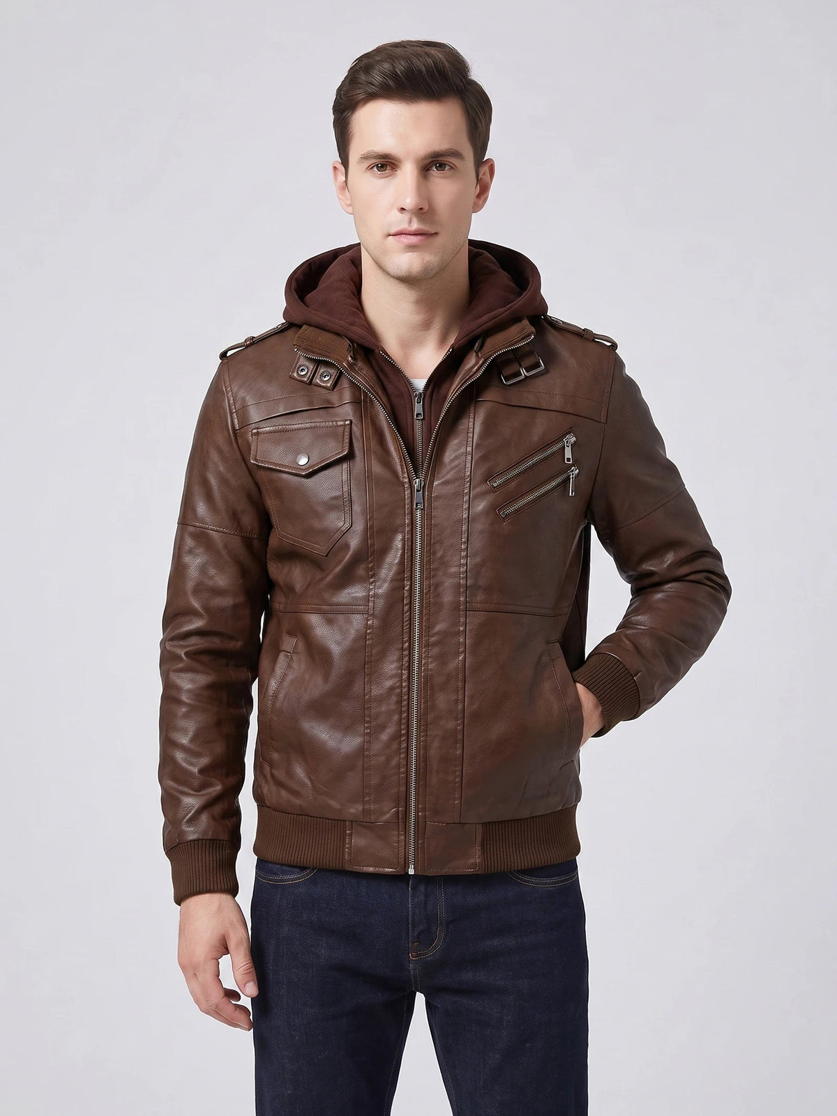 Men's Leather Jacket, Motorcycle Biker Style, Autumn Winter Casual Wear