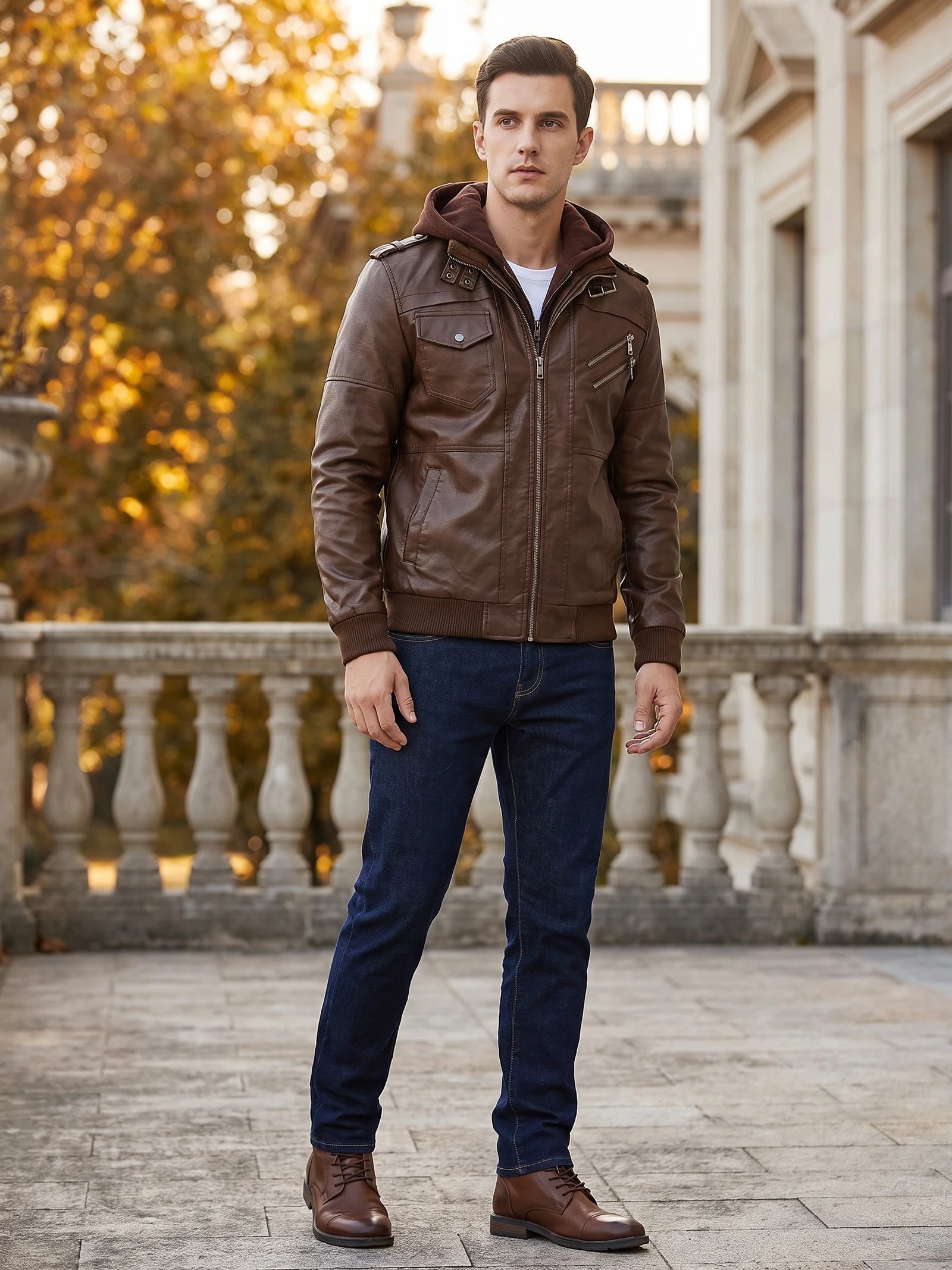 Men's Leather Jacket, Motorcycle Biker Style, Autumn Winter Casual Wear