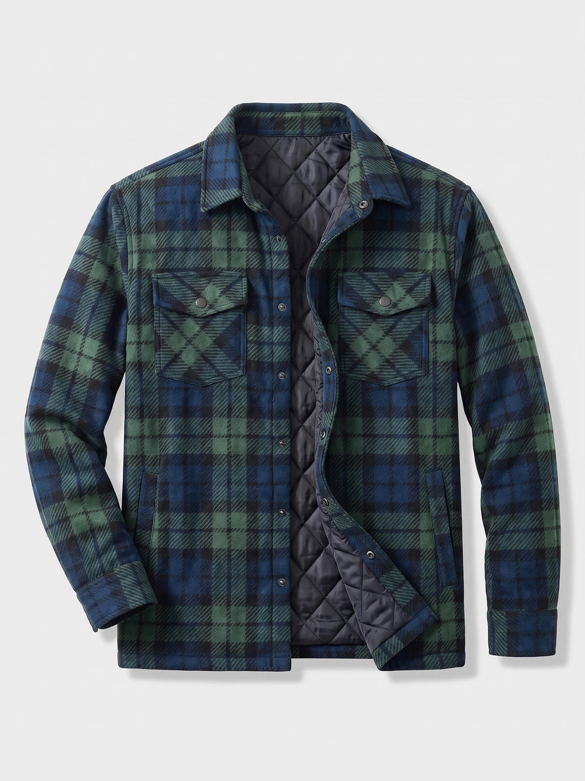 Men's Check Flannel Jacket with Quilted Lining, Long Sleeve Button-Up Autumn Winter Coat