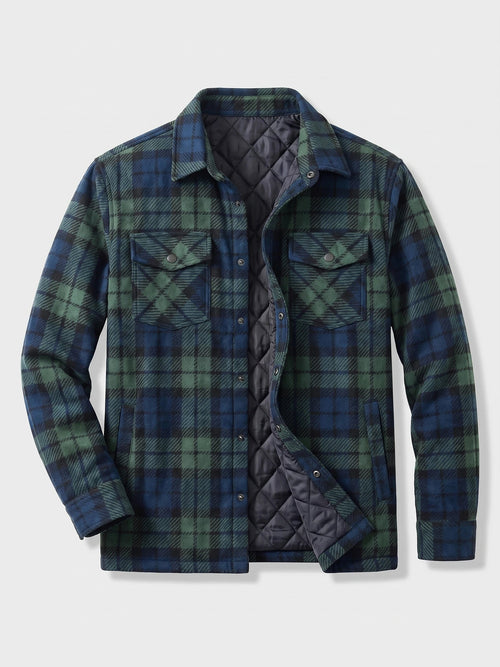 Men's Check Flannel Jacket with Quilted Lining, Long Sleeve Button-Up Autumn Winter Coat
