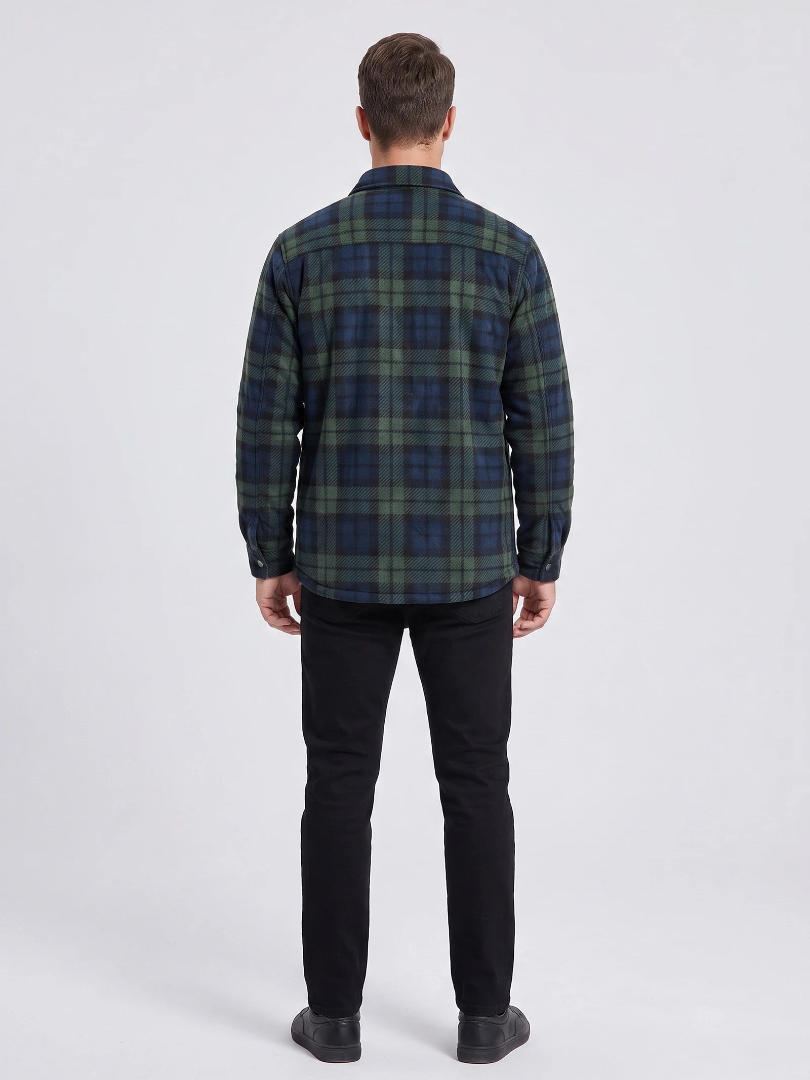 Men's Check Flannel Jacket with Quilted Lining, Long Sleeve Button-Up Autumn Winter Coat