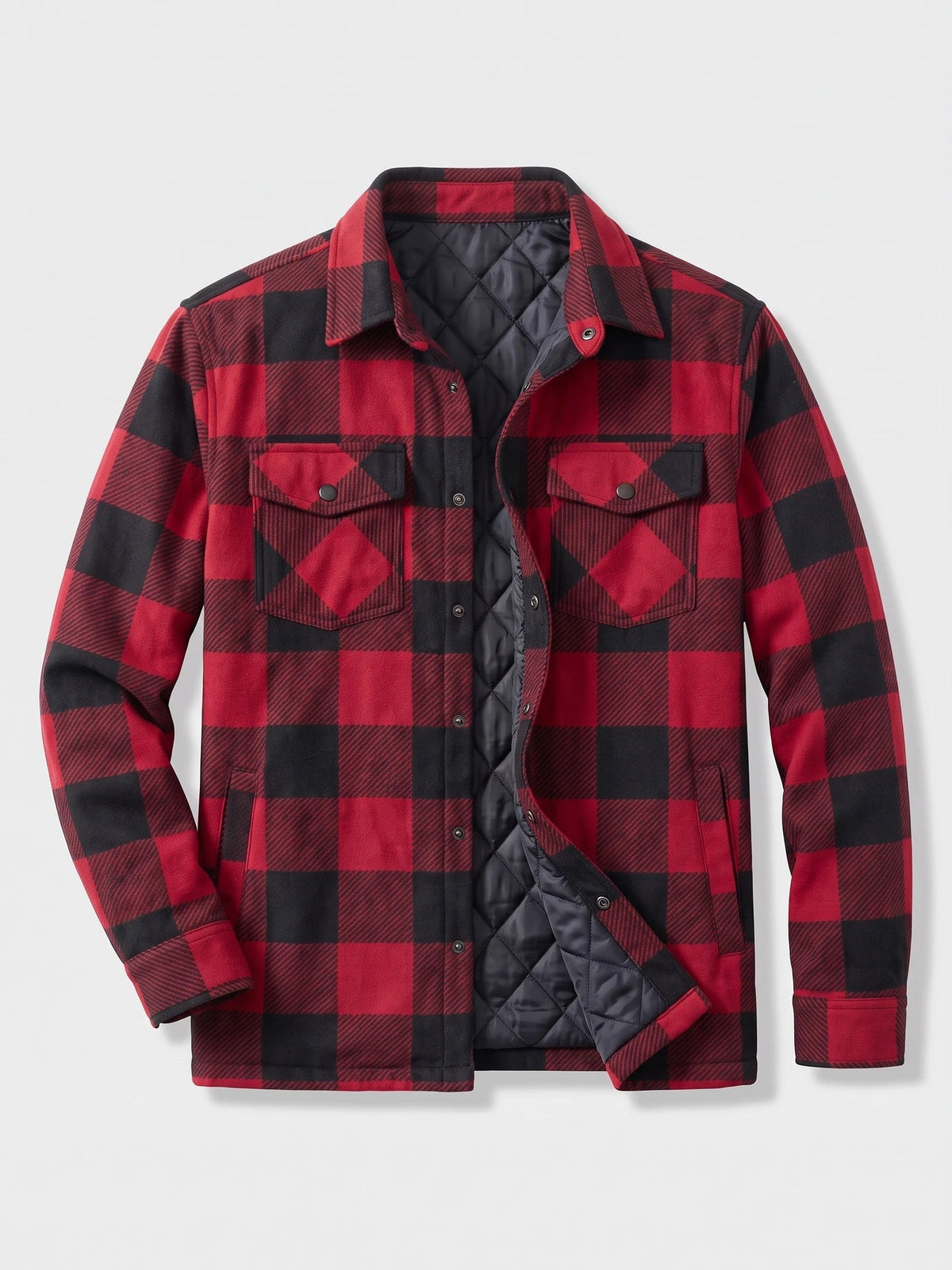 Men's Check Flannel Jacket with Quilted Lining, Long Sleeve Button-Up Autumn Winter Coat