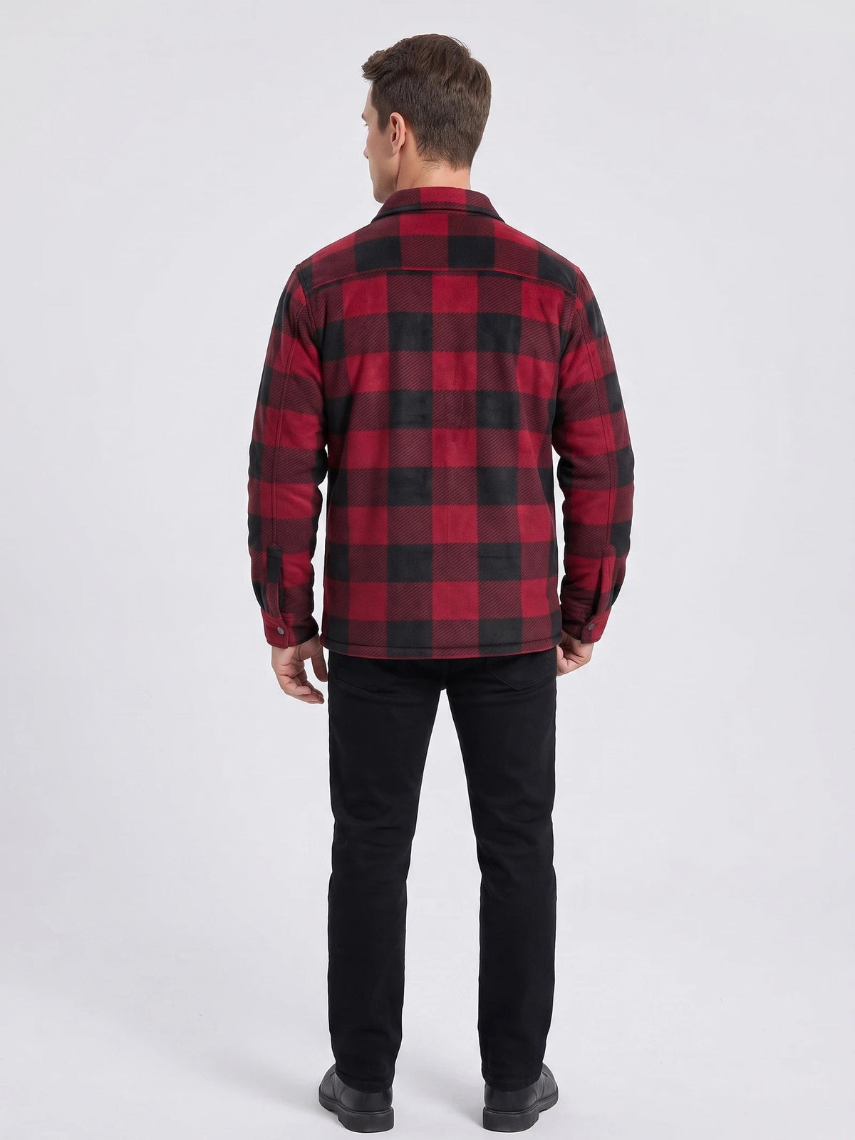 Men's Check Flannel Jacket with Quilted Lining, Long Sleeve Button-Up Autumn Winter Coat
