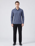 Men's Long Sleeve Polo Shirt with Embroidered Turn-Down Collar