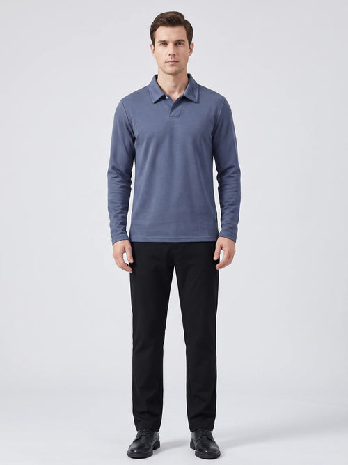Men's Long Sleeve Polo Shirt with Embroidered Turn-Down Collar