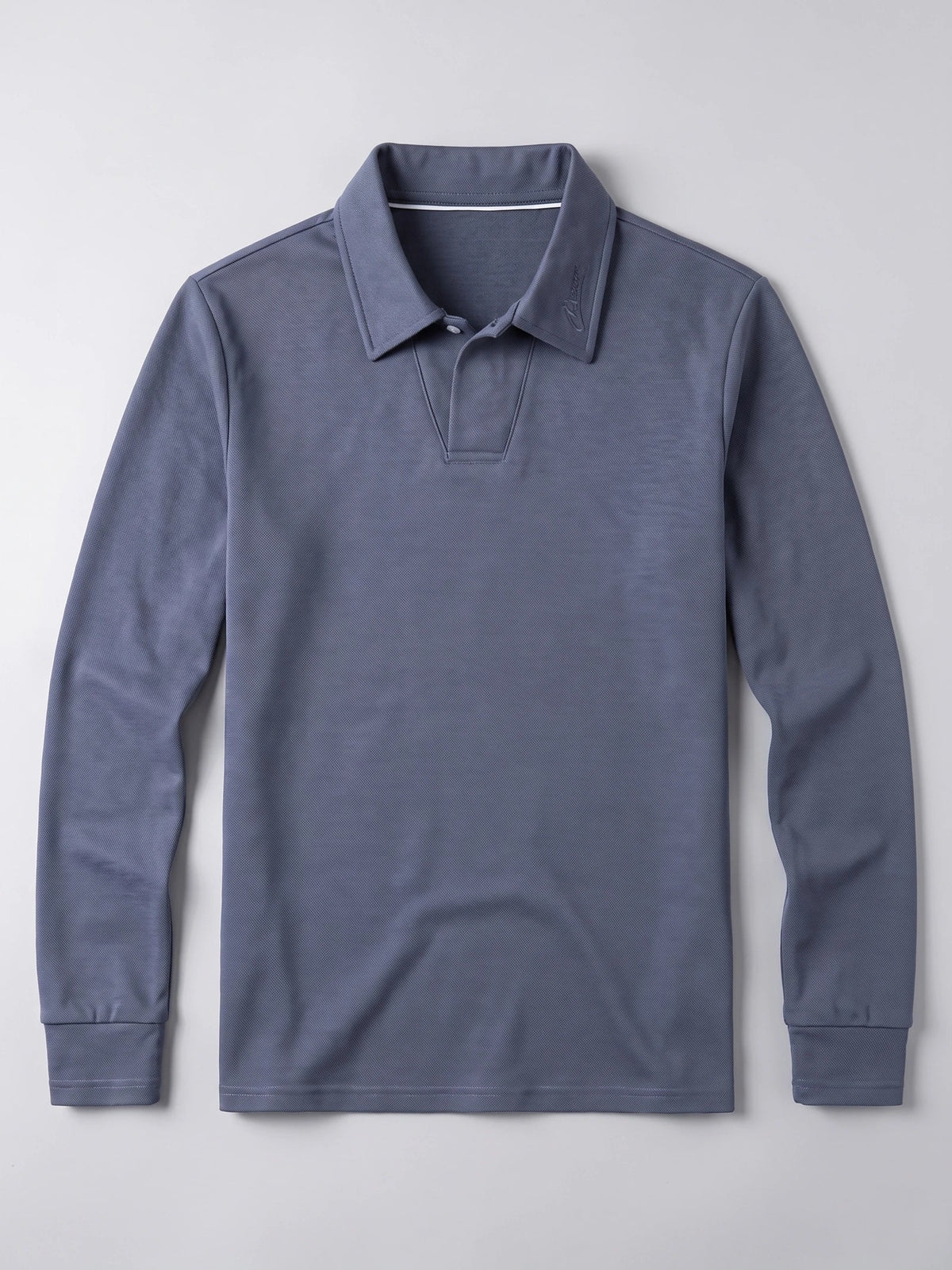 Men's Long Sleeve Polo Shirt with Embroidered Turn-Down Collar