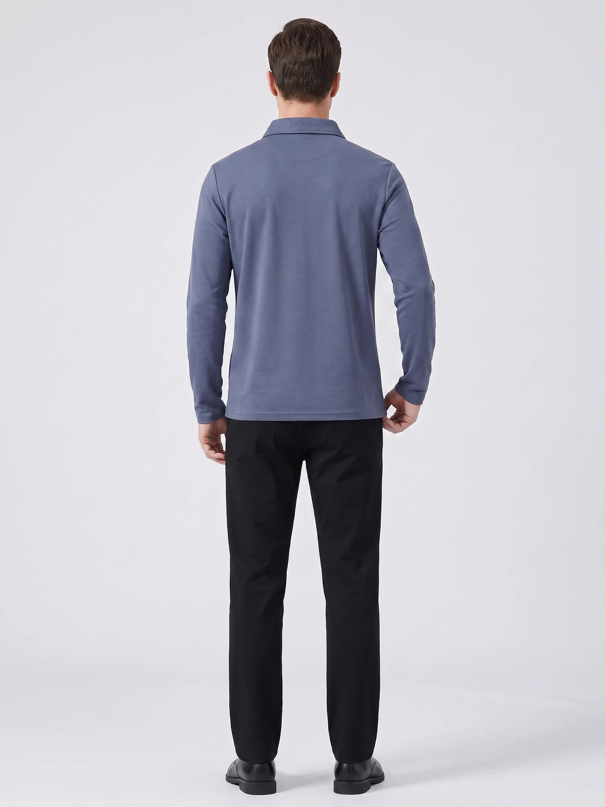 Men's Long Sleeve Polo Shirt with Embroidered Turn-Down Collar