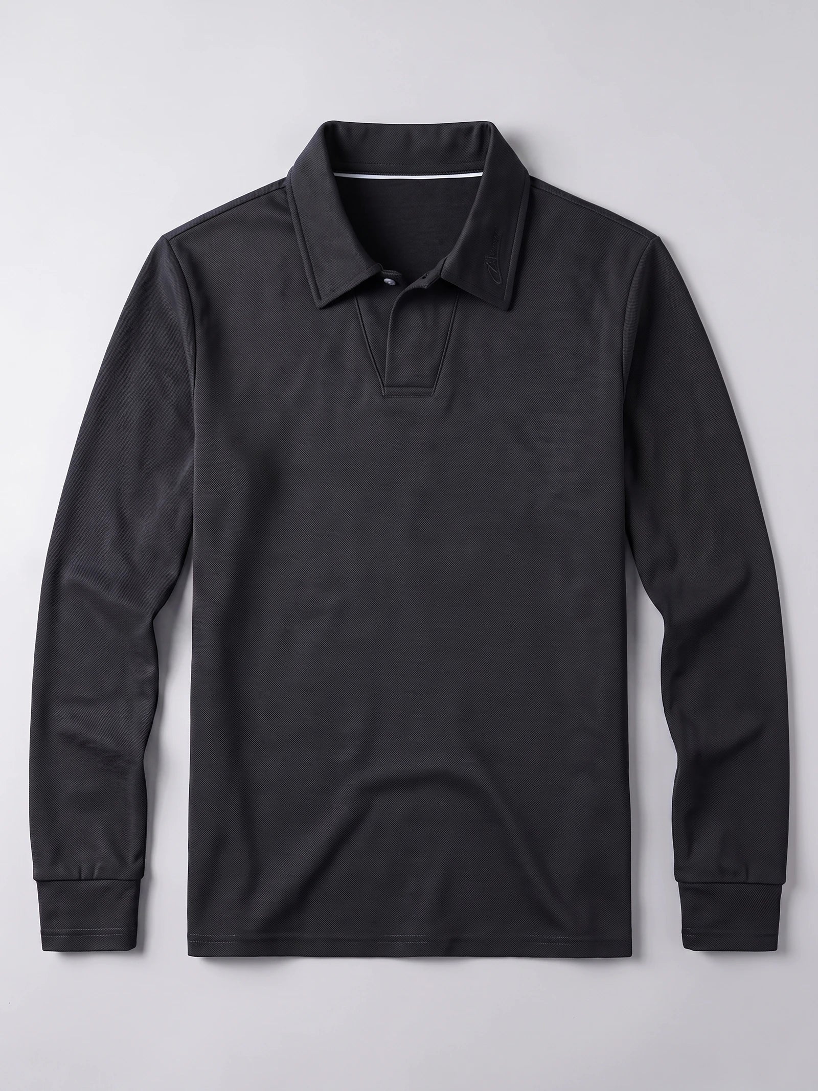 Men's Long Sleeve Polo Shirt with Embroidered Turn-Down Collar