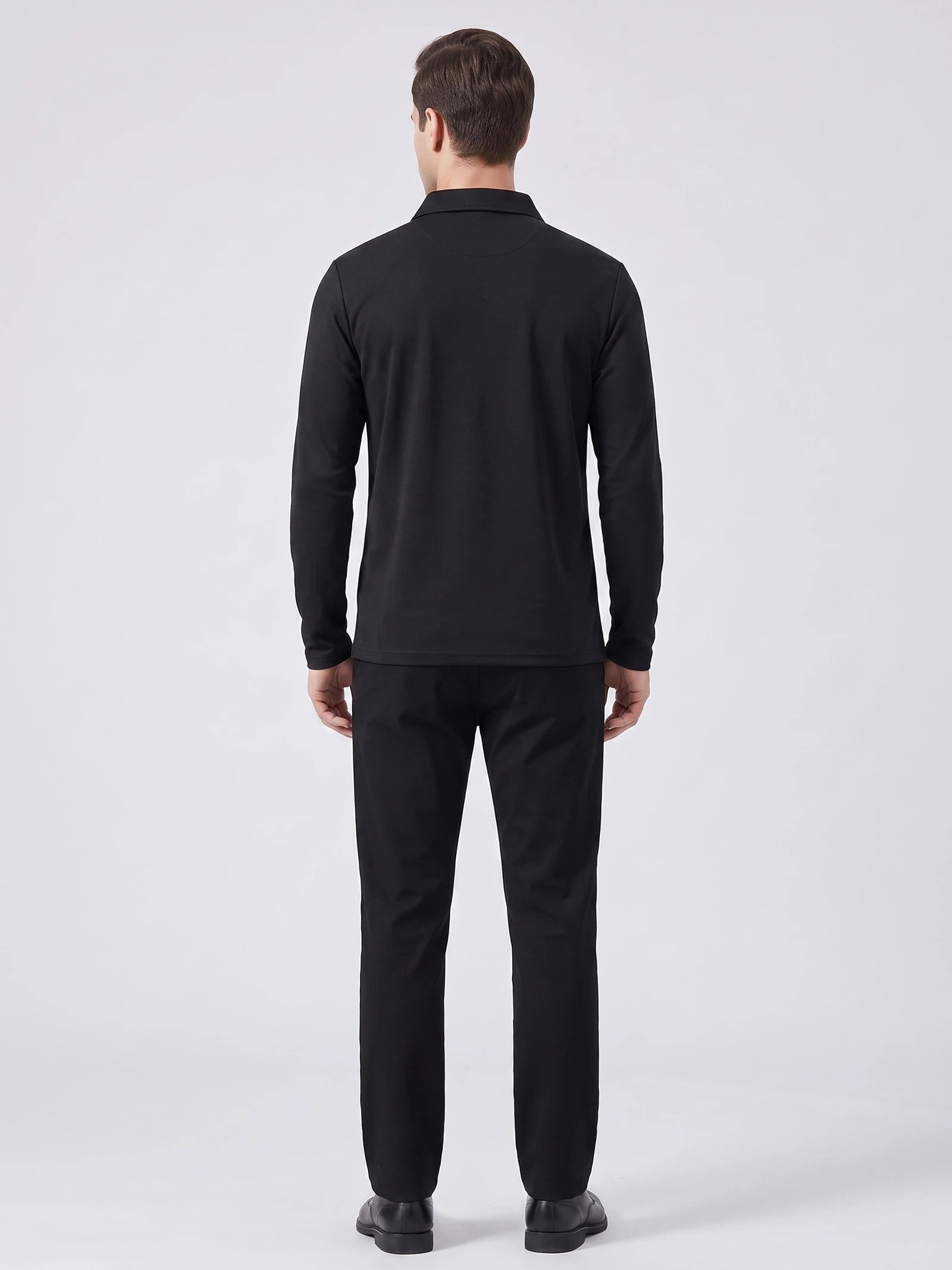 Men's Long Sleeve Polo Shirt with Embroidered Turn-Down Collar