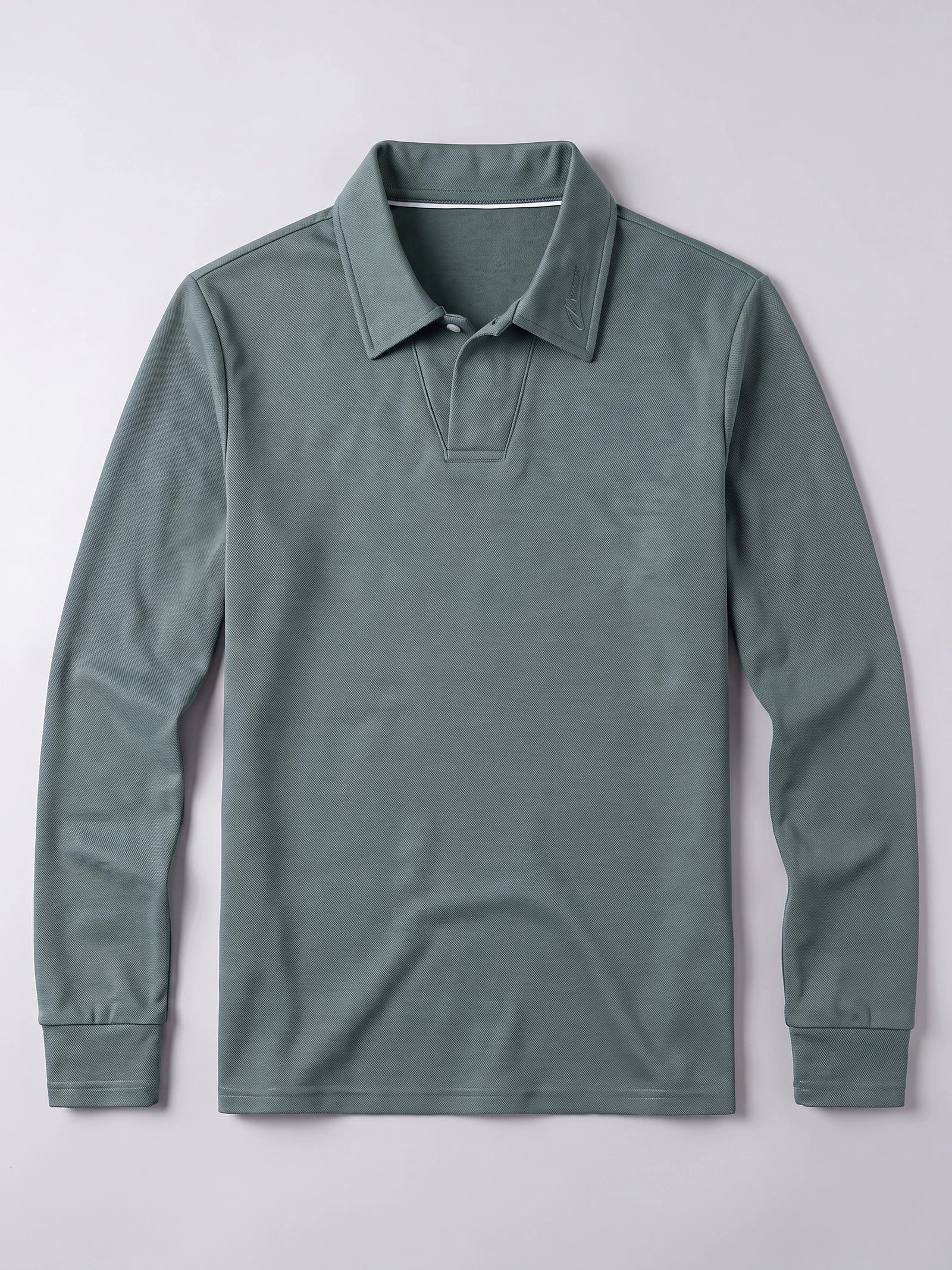 Men's Long Sleeve Polo Shirt with Embroidered Turn-Down Collar
