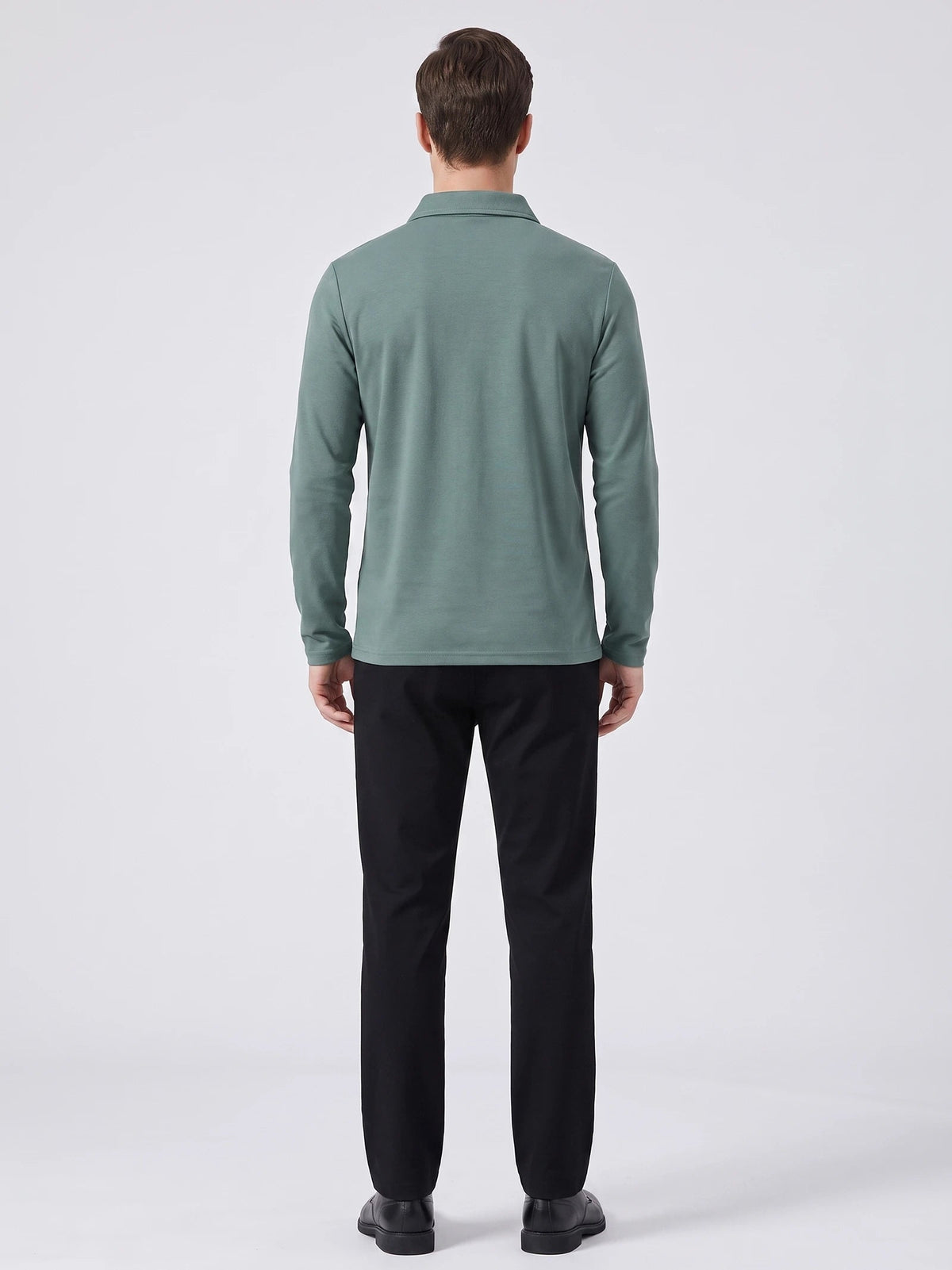 Men's Long Sleeve Polo Shirt with Embroidered Turn-Down Collar