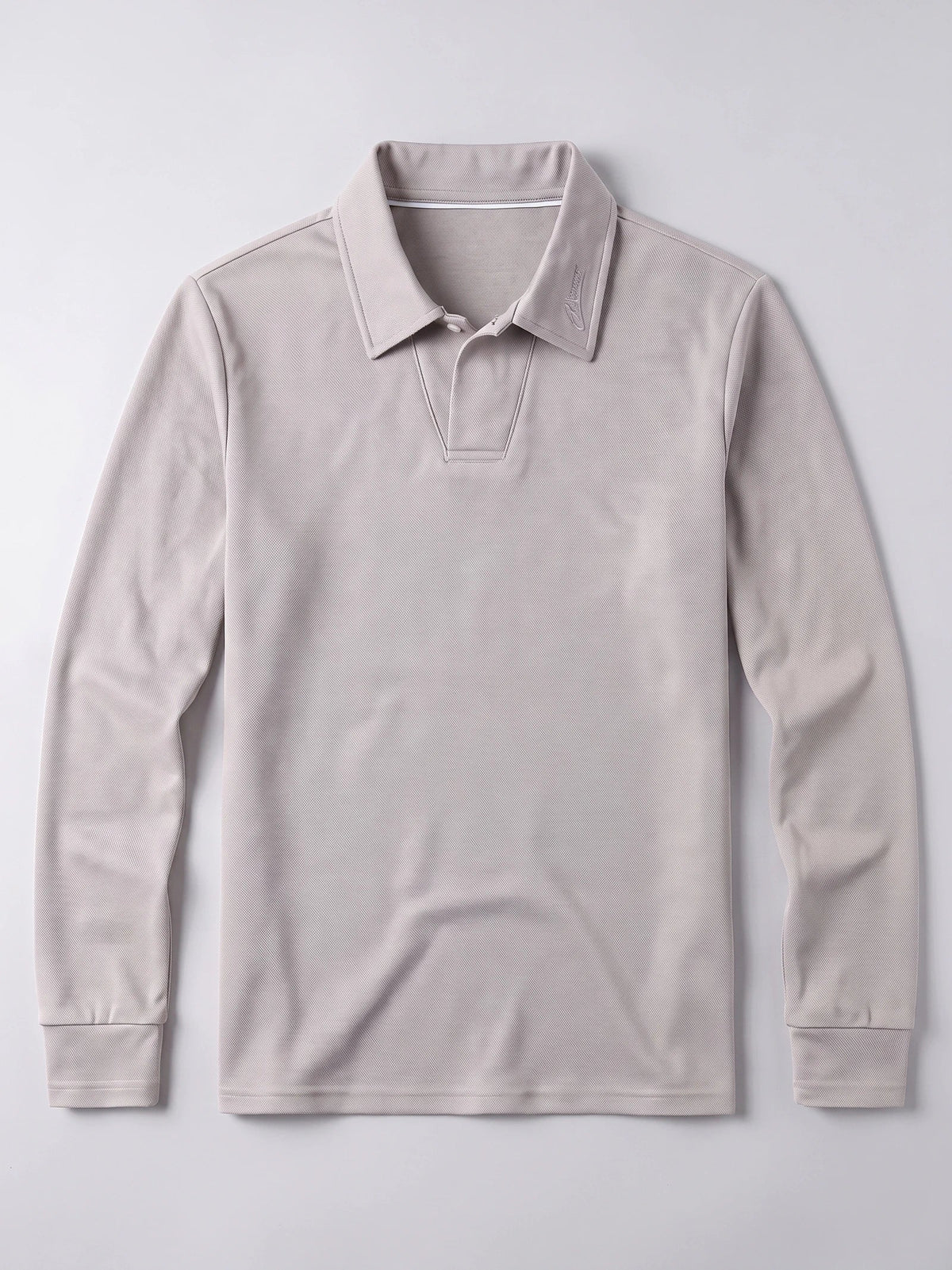 Men's Long Sleeve Polo Shirt with Embroidered Turn-Down Collar
