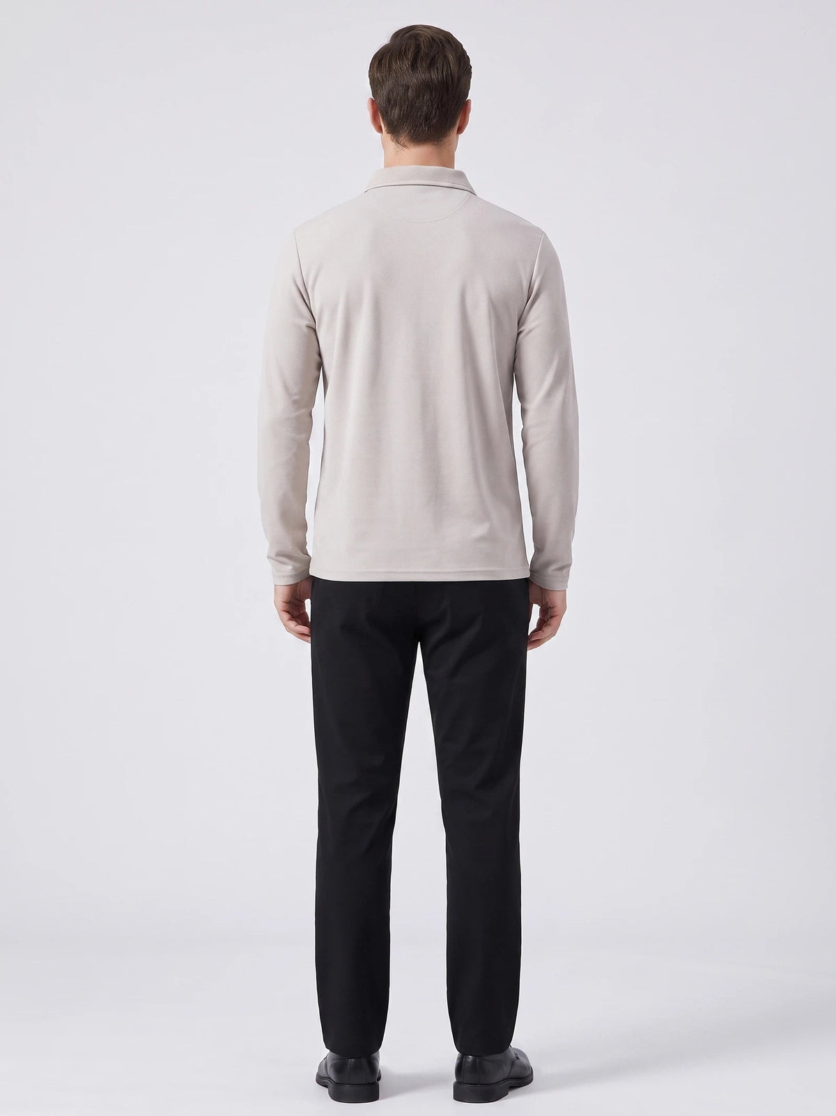 Men's Long Sleeve Polo Shirt with Embroidered Turn-Down Collar