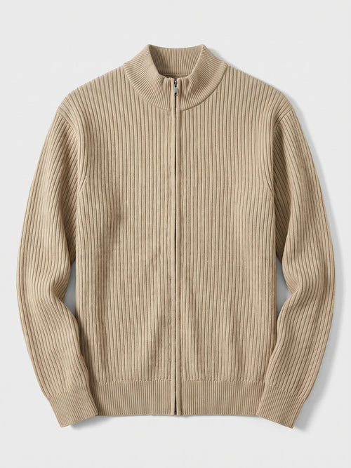 Men's Zip Up Cardigan Knit Stand Collar Long Sleeve Casual Jumper for Autumn and Winter