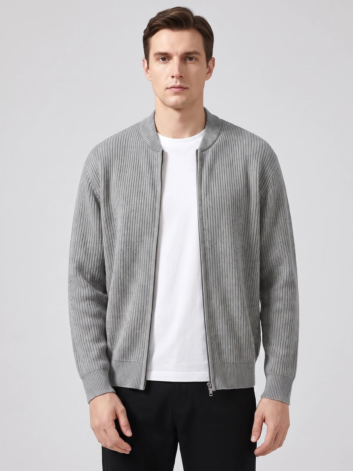 Men's Zip Up Cardigan Knit Stand Collar Long Sleeve Casual Jumper for Autumn and Winter