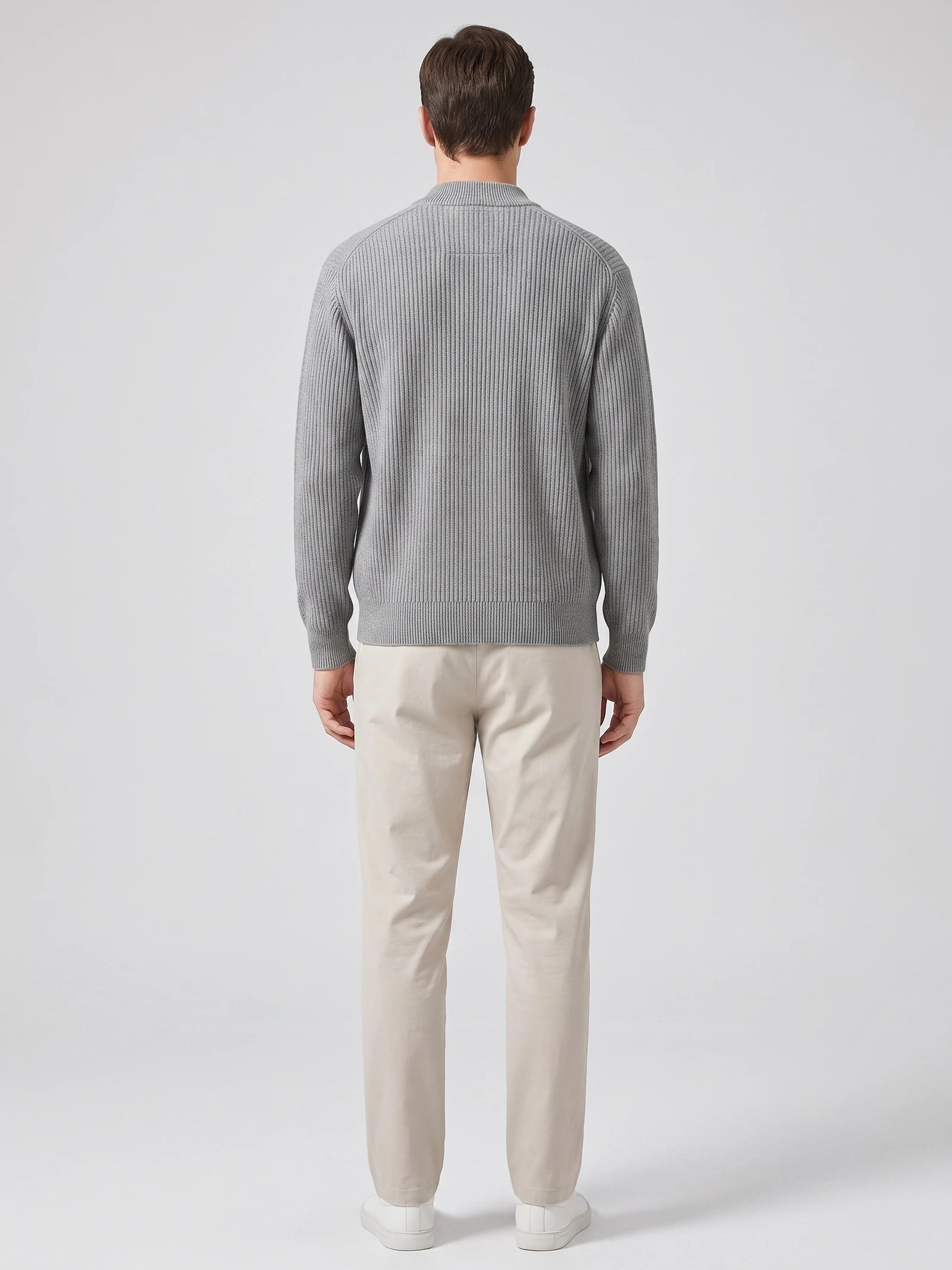 Men's Zip Up Cardigan Knit Stand Collar Long Sleeve Casual Jumper for Autumn and Winter