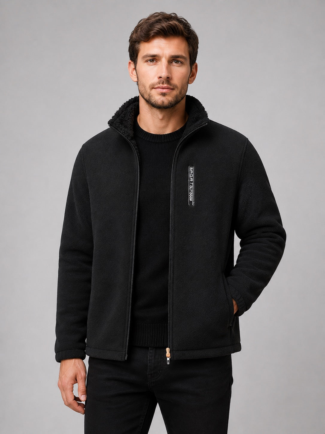 Men’s Polar Fleece Jacket Windproof Full Zip Stand Collar Thick Warm Winter Coat for Hiking and Outdoor Wear