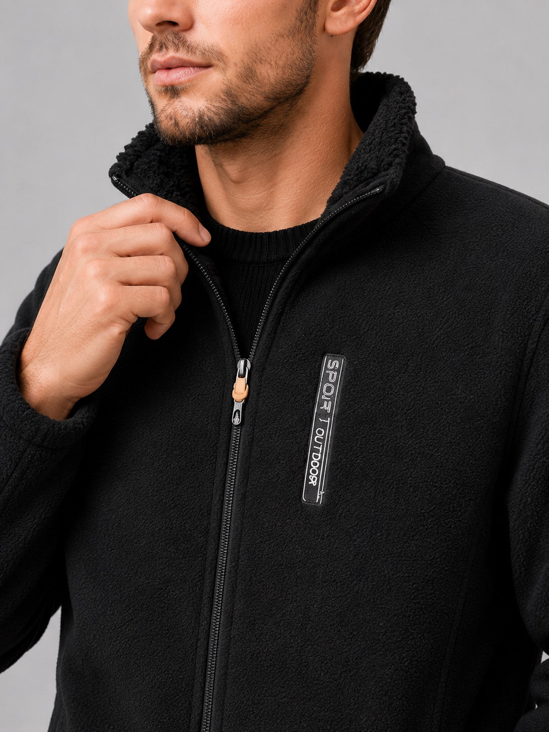 Men’s Polar Fleece Jacket Windproof Full Zip Stand Collar Thick Warm Winter Coat for Hiking and Outdoor Wear