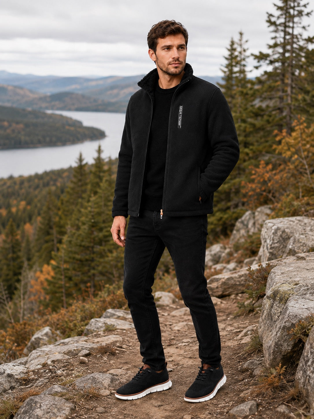 Men’s Polar Fleece Jacket Windproof Full Zip Stand Collar Thick Warm Winter Coat for Hiking and Outdoor Wear