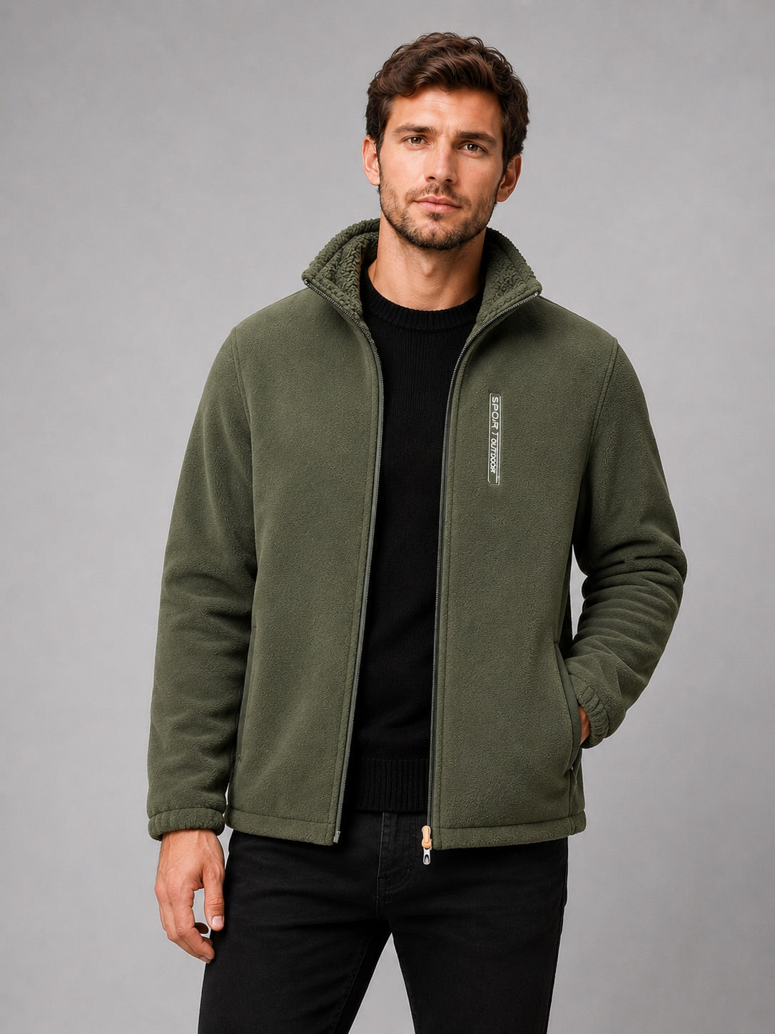 Men’s Polar Fleece Jacket Windproof Full Zip Stand Collar Thick Warm Winter Coat for Hiking and Outdoor Wear