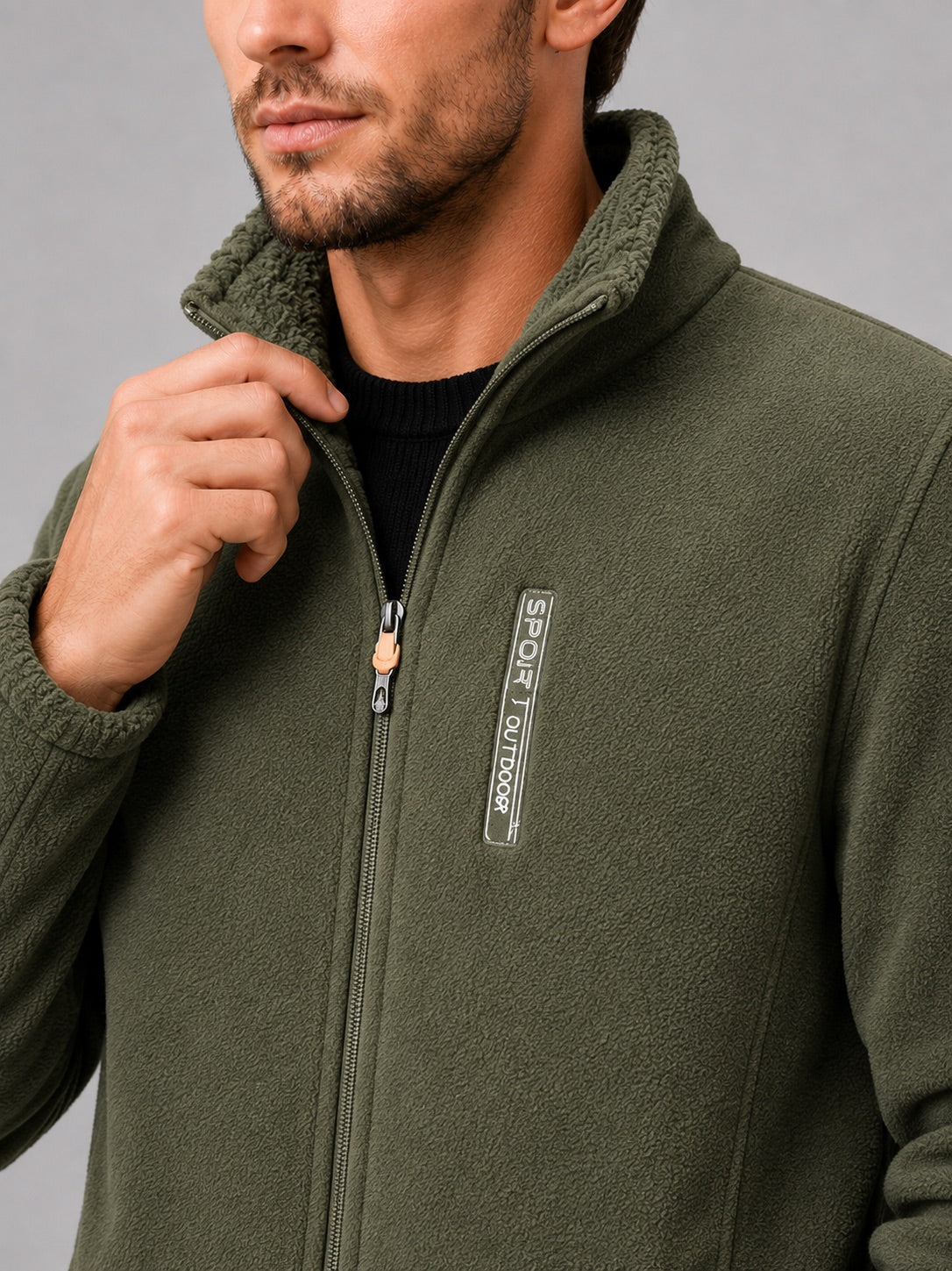 Men’s Polar Fleece Jacket Windproof Full Zip Stand Collar Thick Warm Winter Coat for Hiking and Outdoor Wear