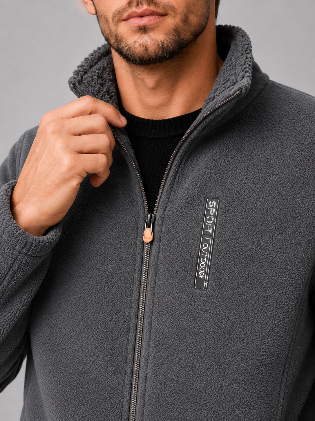 Men’s Polar Fleece Jacket Windproof Full Zip Stand Collar Thick Warm Winter Coat for Hiking and Outdoor Wear
