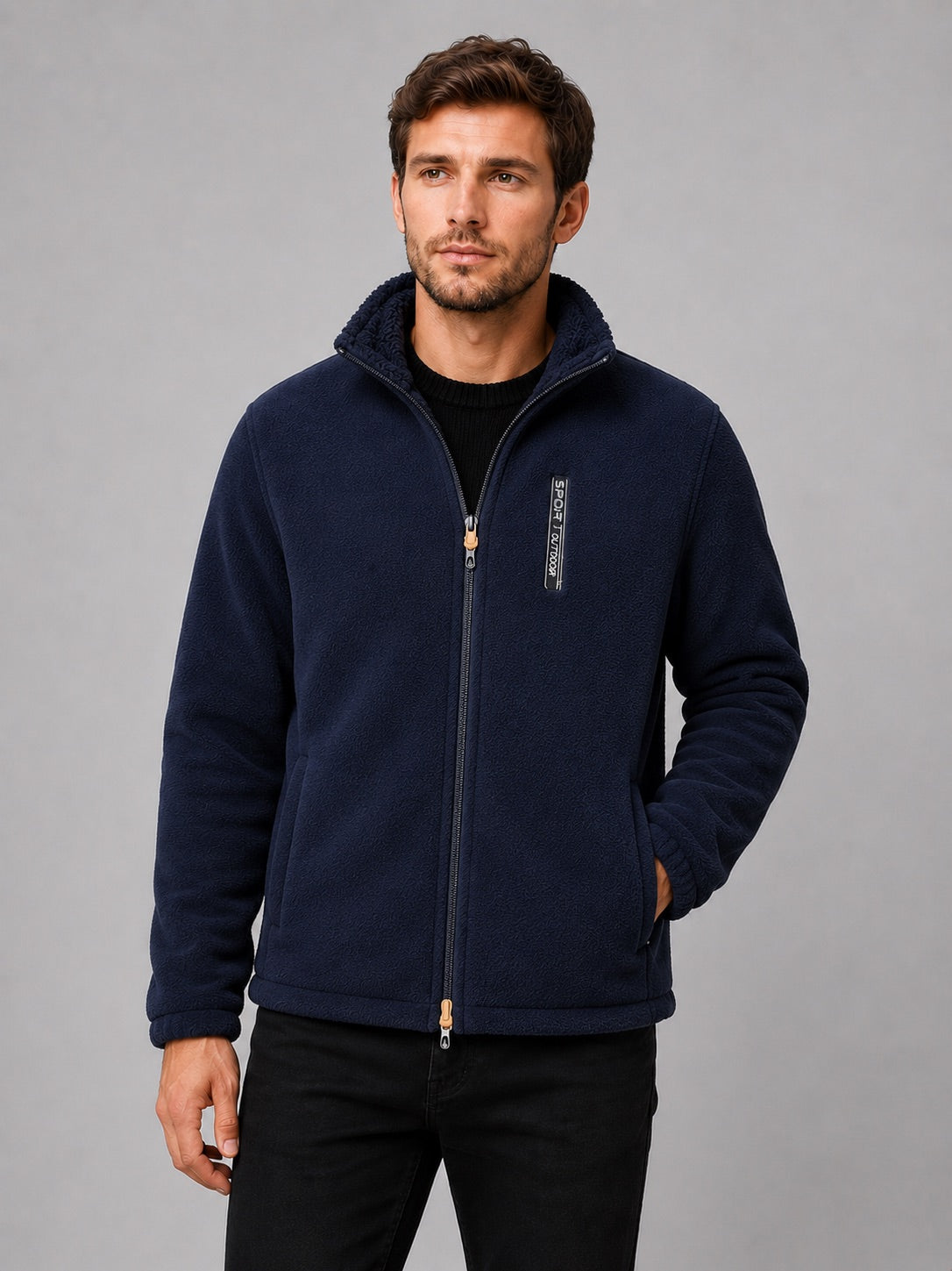 Men’s Polar Fleece Jacket Windproof Full Zip Stand Collar Thick Warm Winter Coat for Hiking and Outdoor Wear