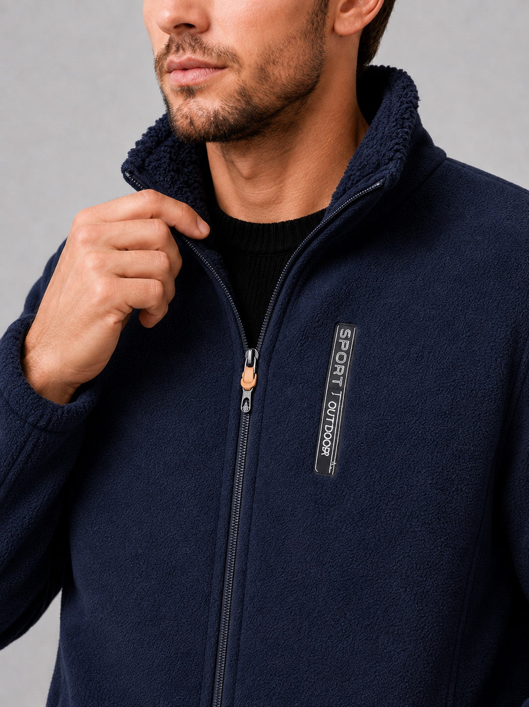 Men’s Polar Fleece Jacket Windproof Full Zip Stand Collar Thick Warm Winter Coat for Hiking and Outdoor Wear