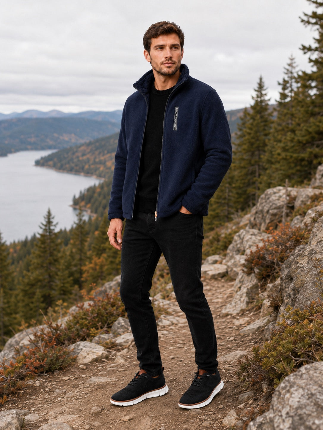 Men’s Polar Fleece Jacket Windproof Full Zip Stand Collar Thick Warm Winter Coat for Hiking and Outdoor Wear