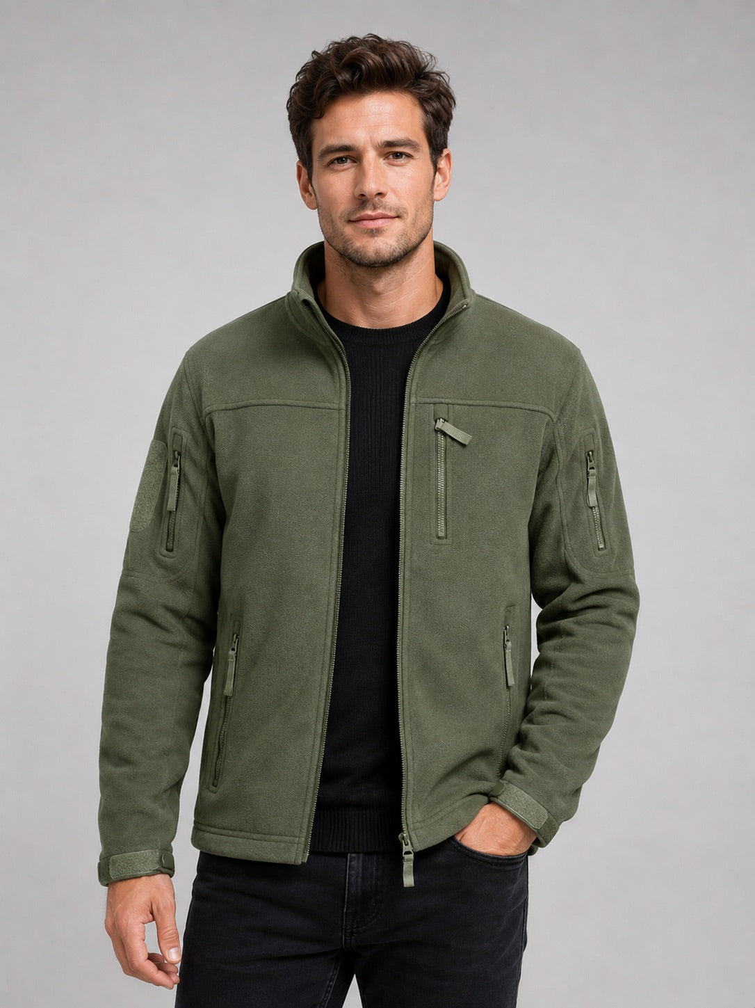 Men’s Fleece Jacket Windproof Full Zip Warm Winter Autumn Jacket with Zipper Pockets for Hiking, Work and Outdoor Wear