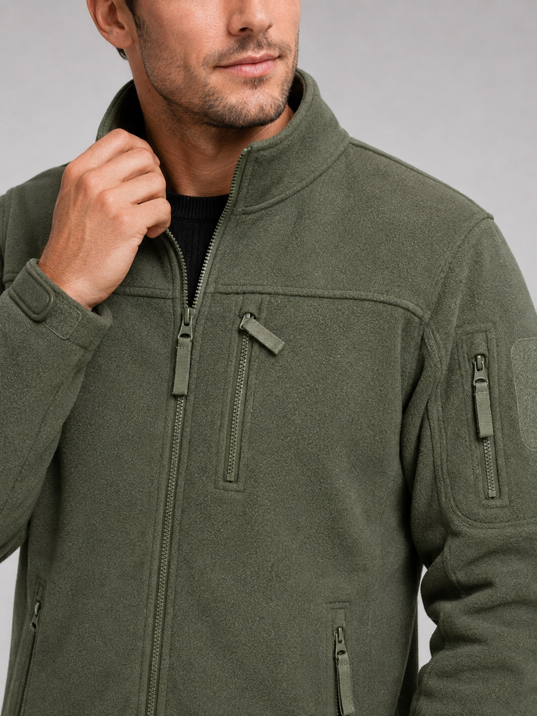 Men’s Fleece Jacket Windproof Full Zip Warm Winter Autumn Jacket with Zipper Pockets for Hiking, Work and Outdoor Wear