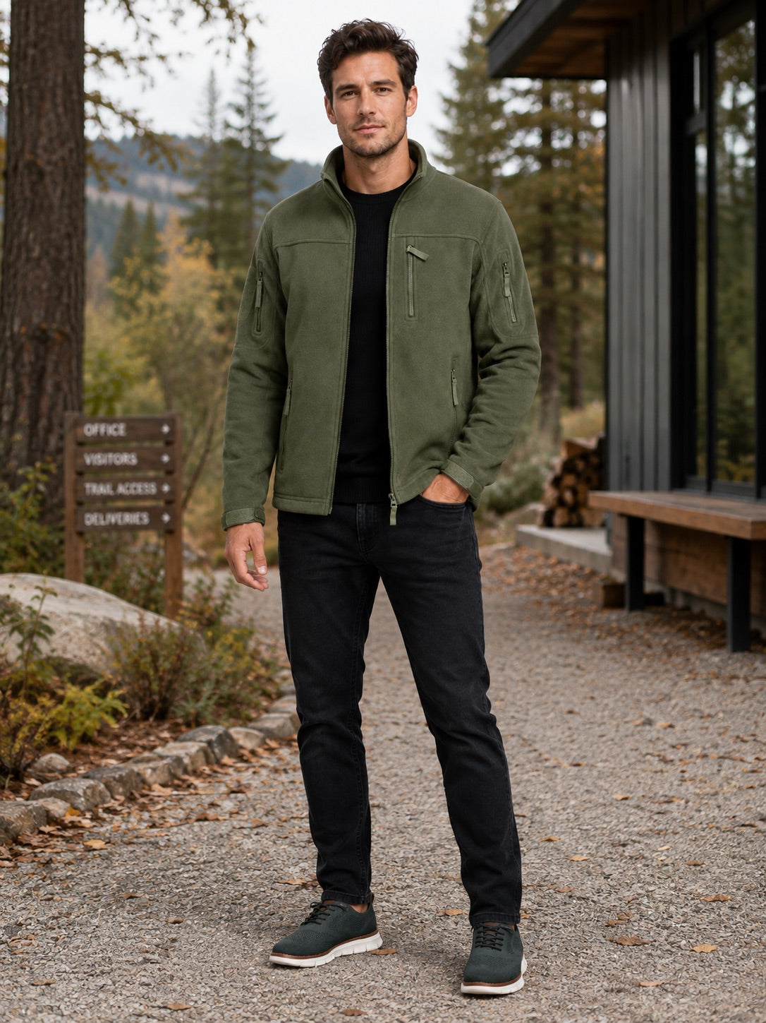 Men’s Fleece Jacket Windproof Full Zip Warm Winter Autumn Jacket with Zipper Pockets for Hiking, Work and Outdoor Wear