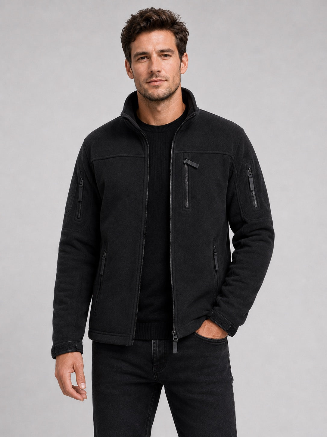 Men’s Fleece Jacket Windproof Full Zip Warm Winter Autumn Jacket with Zipper Pockets for Hiking, Work and Outdoor Wear