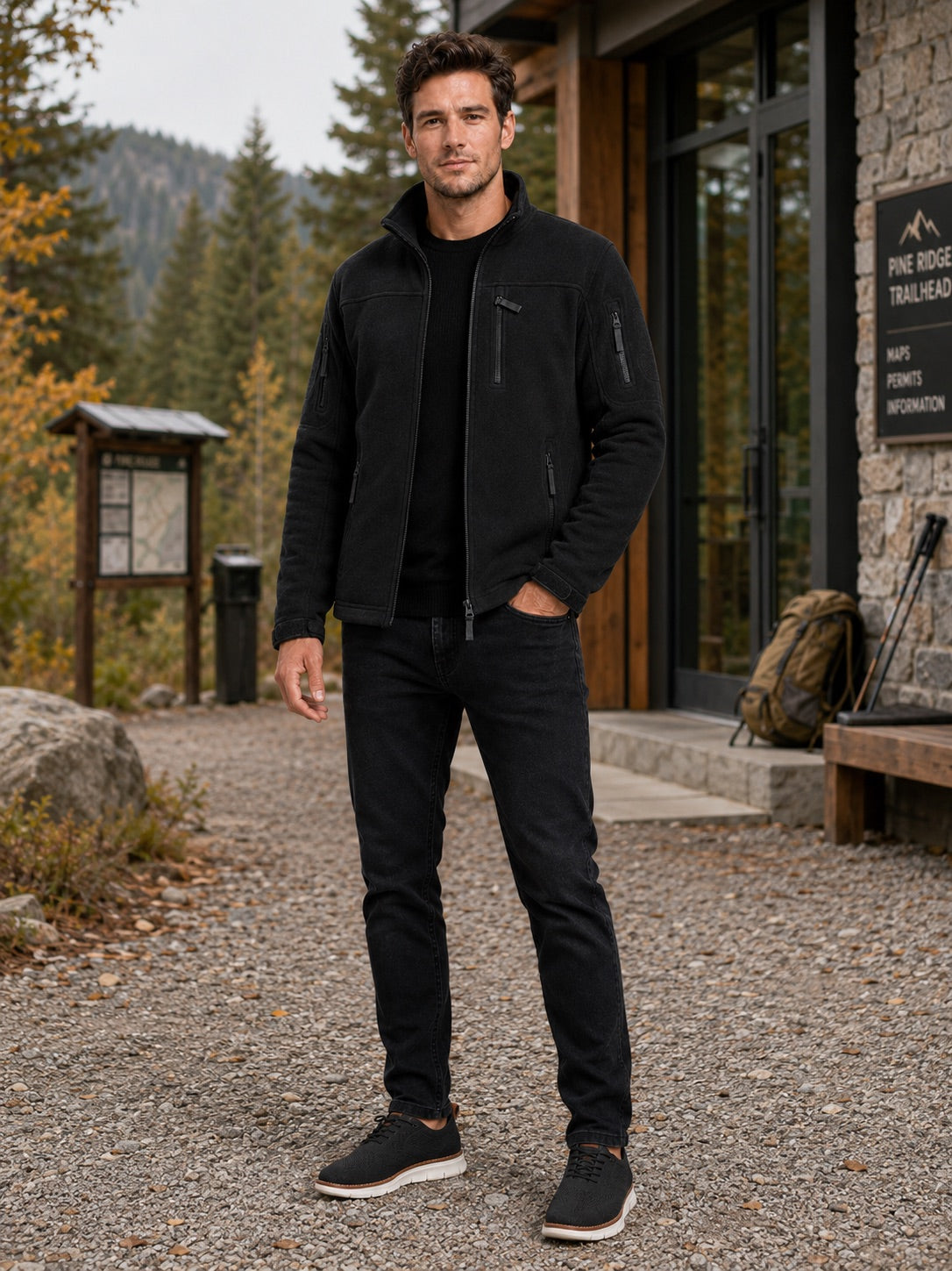 Men’s Fleece Jacket Windproof Full Zip Warm Winter Autumn Jacket with Zipper Pockets for Hiking, Work and Outdoor Wear