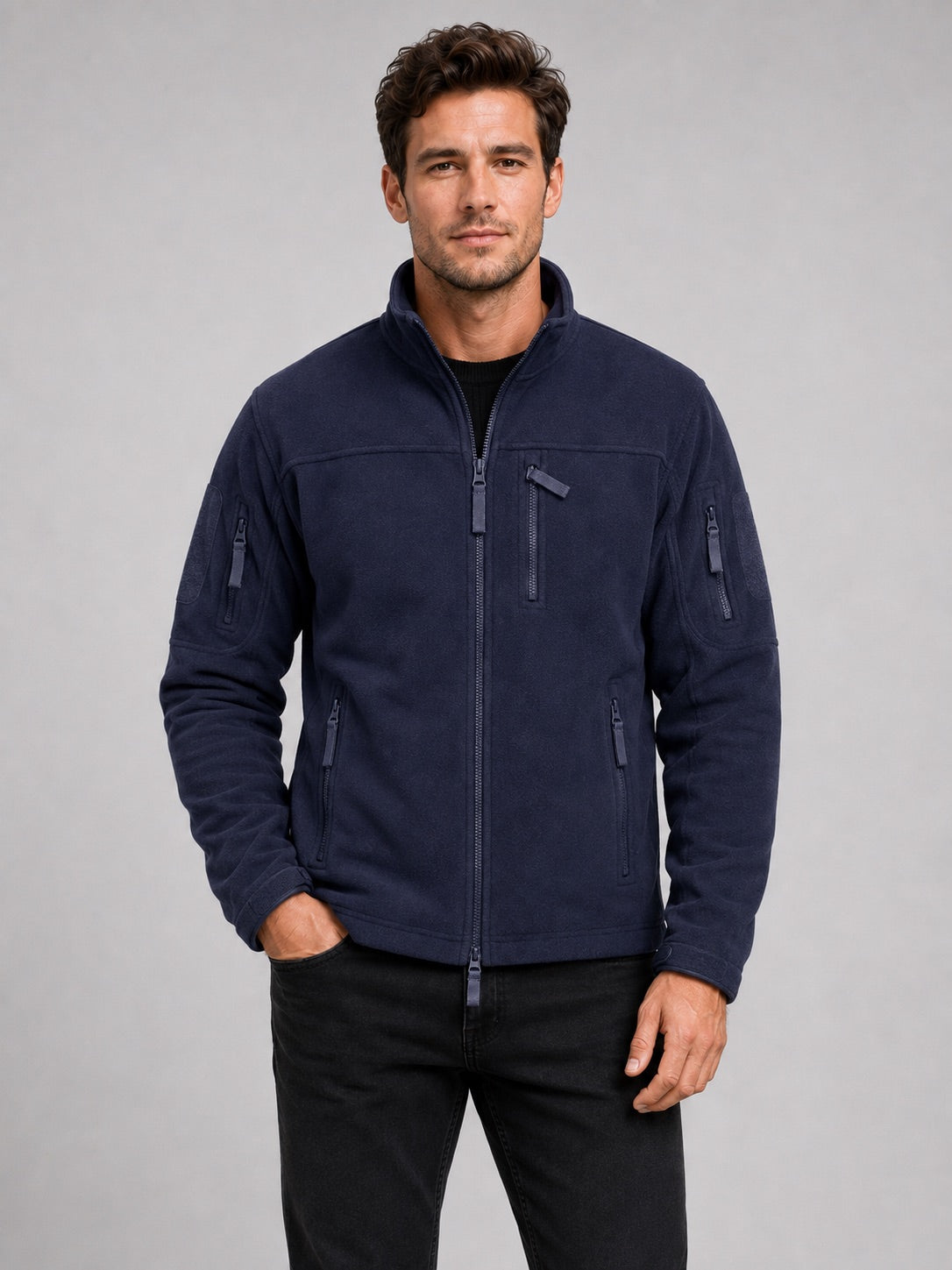 Men’s Fleece Jacket Windproof Full Zip Warm Winter Autumn Jacket with Zipper Pockets for Hiking, Work and Outdoor Wear