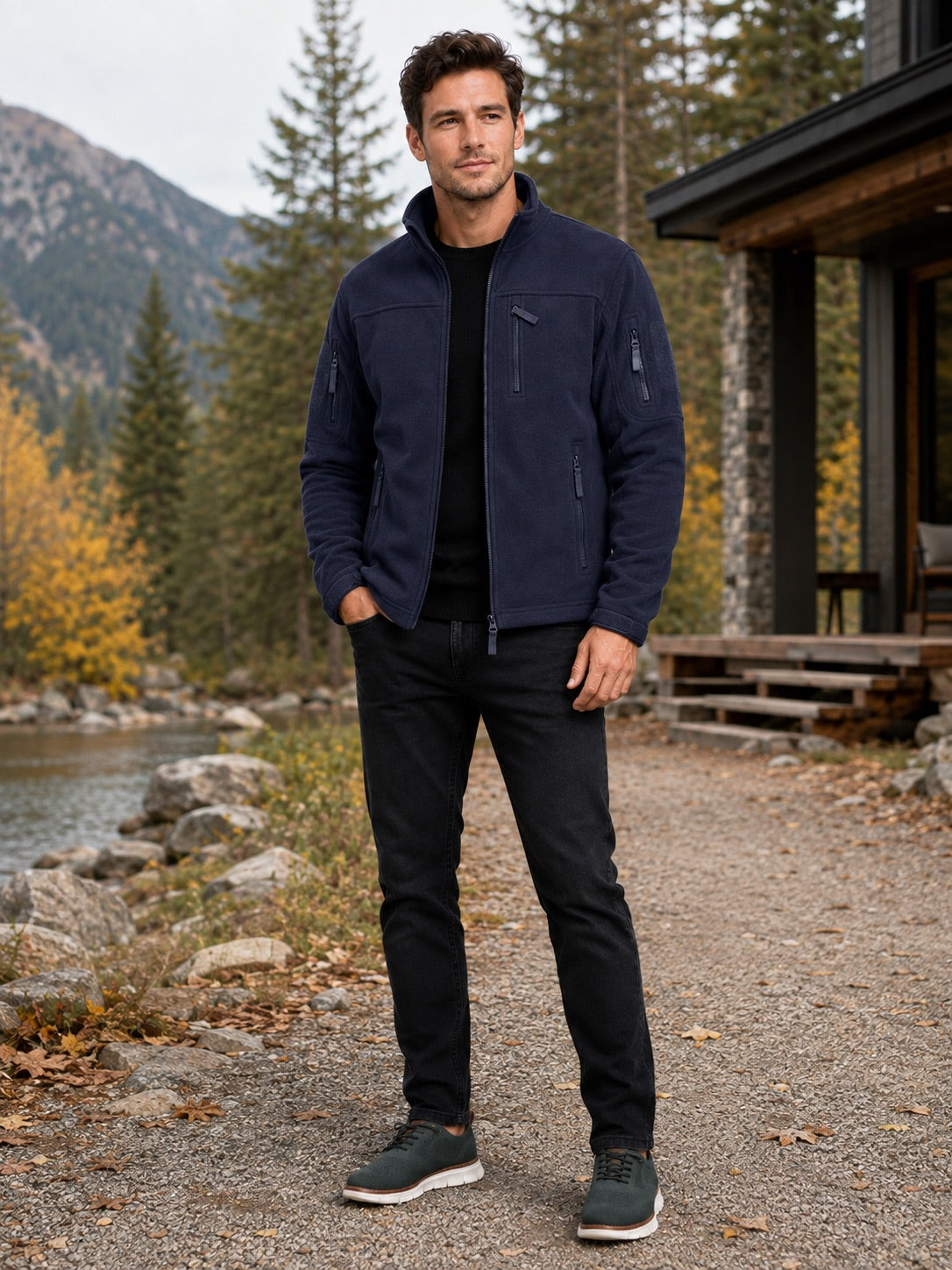 Men’s Fleece Jacket Windproof Full Zip Warm Winter Autumn Jacket with Zipper Pockets for Hiking, Work and Outdoor Wear