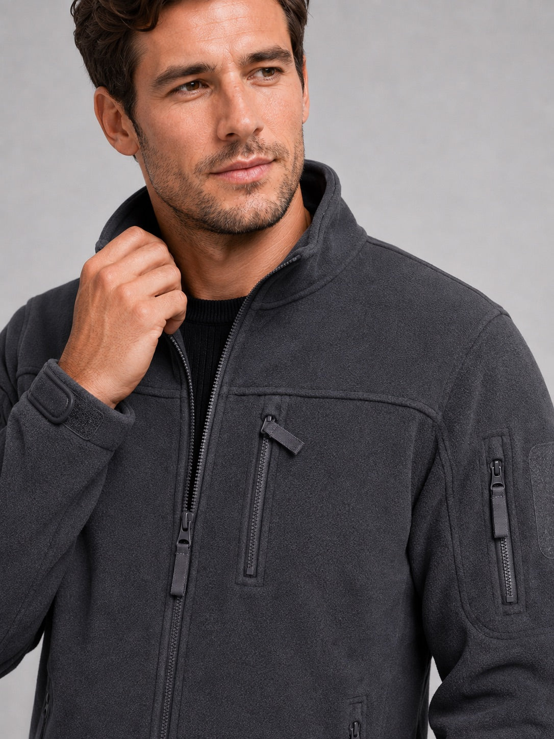 Men’s Fleece Jacket Windproof Full Zip Warm Winter Autumn Jacket with Zipper Pockets for Hiking, Work and Outdoor Wear