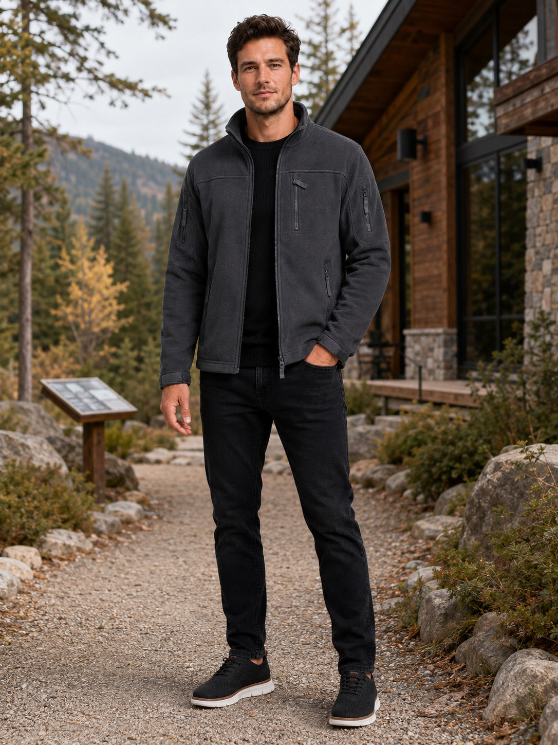 Men’s Fleece Jacket Windproof Full Zip Warm Winter Autumn Jacket with Zipper Pockets for Hiking, Work and Outdoor Wear