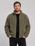 Men’s Full zip Fleece Jacket Stand Collar Loose Fit Warm Winter Autumn Jacket for Casual and Outdoor Wear